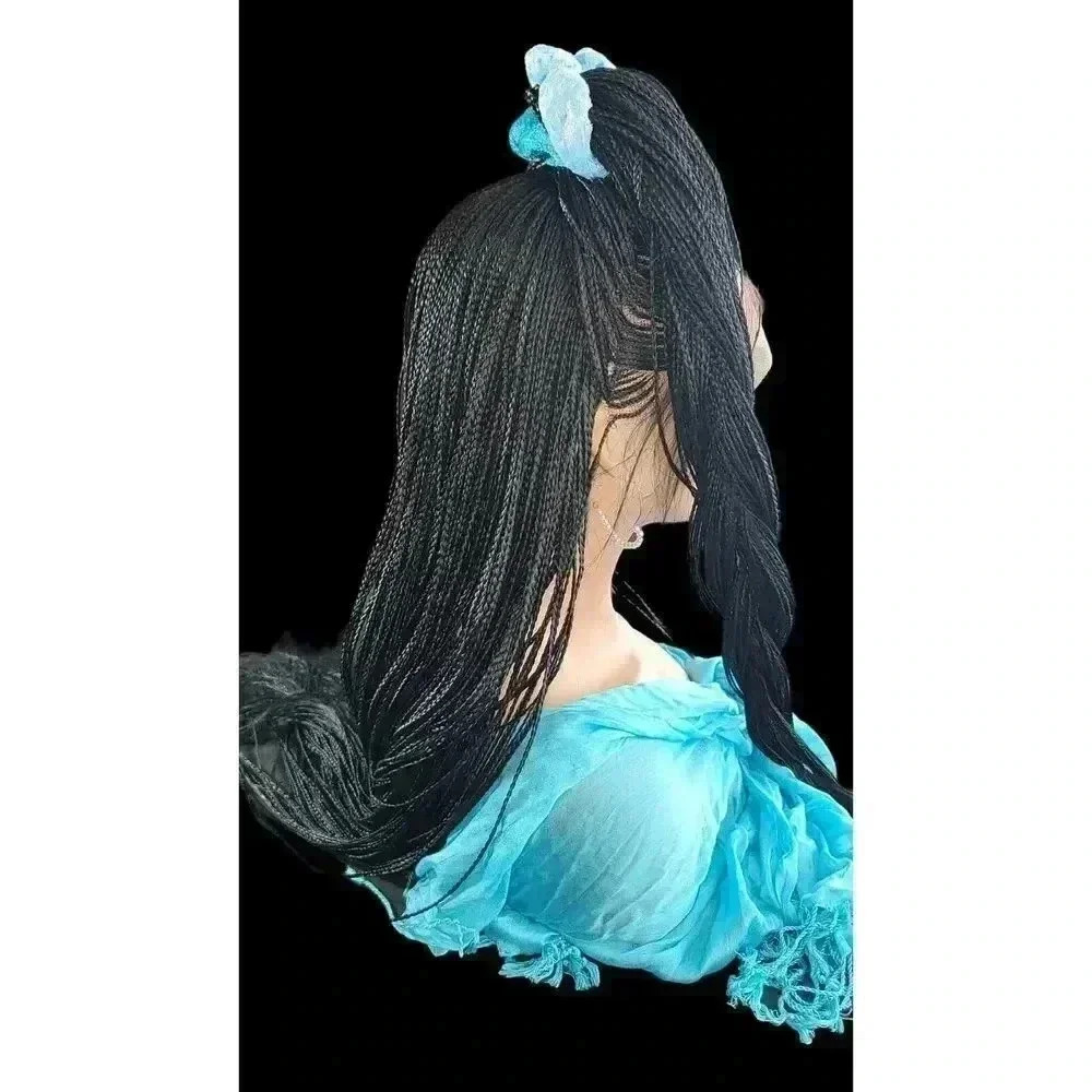 Long Jet Black Ghana Braid Wig - Handmade - Picture 4 of 16